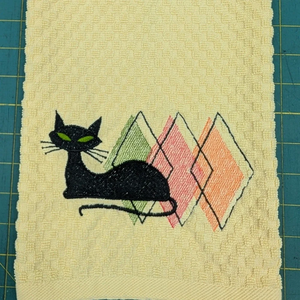 Retro Mid Century Modern Atomic Cat Kitchen Bath Towel Great Gift Idea!